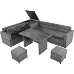 Whisen 6-Piece Outdoor PE Rattan Sofa Set with Storage Box & Removable Covers