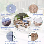 Whisen 6-Piece Outdoor PE Rattan Sofa Set with Storage Box & Removable Covers