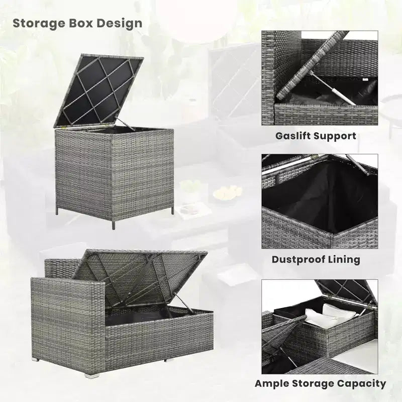 Whisen 6-Piece Outdoor PE Rattan Sofa Set with Storage Box & Removable Covers