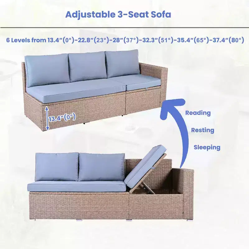 Whisen 6-Piece Outdoor PE Rattan Sofa Set with Storage Box & Removable Covers