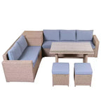 Whisen 6-Piece Outdoor PE Rattan Sofa Set with Storage Box & Removable Covers