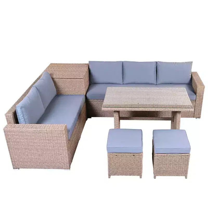 Whisen 6-Piece Outdoor PE Rattan Sofa Set with Storage Box & Removable Covers