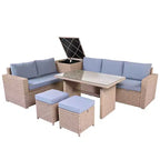 Whisen 6-Piece Outdoor PE Rattan Sofa Set with Storage Box & Removable Covers