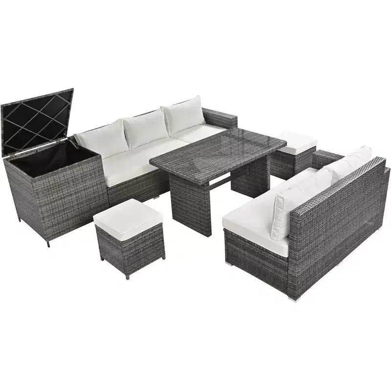 Whisen 6-Piece Outdoor PE Rattan Sofa Set with Storage Box & Removable Covers