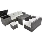 Whisen 6-Piece Outdoor PE Rattan Sofa Set with Storage Box & Removable Covers