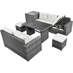 Whisen 6-Piece Outdoor PE Rattan Sofa Set with Storage Box & Removable Covers