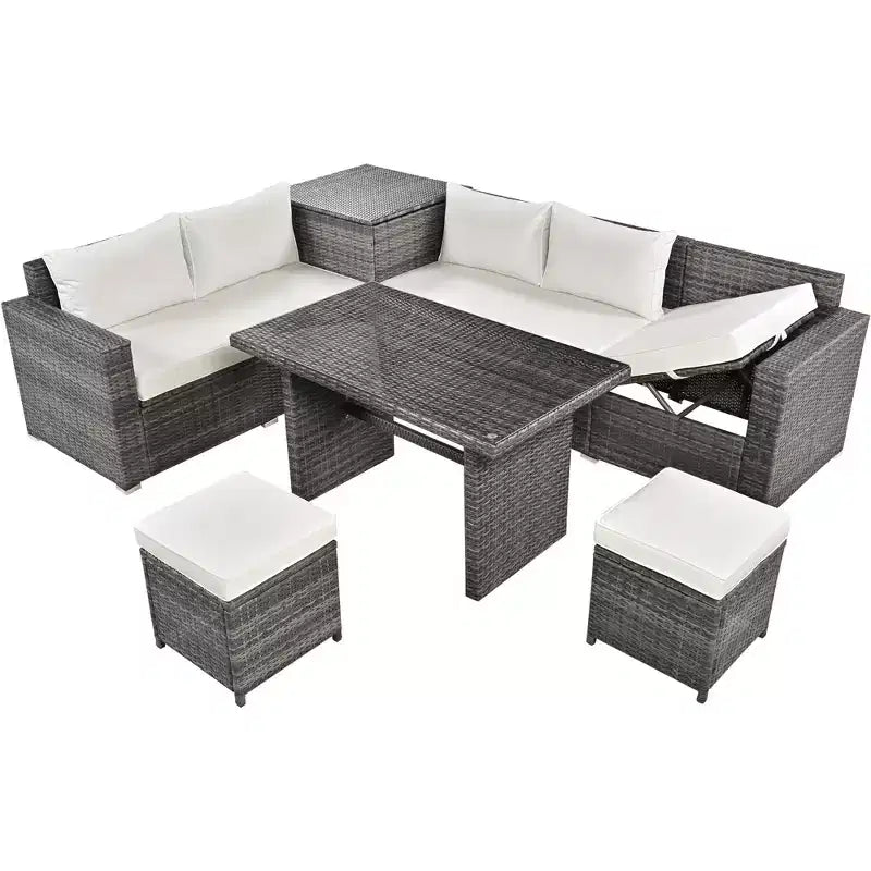 Whisen 6-Piece Outdoor PE Rattan Sofa Set with Storage Box & Removable Covers