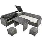 Whisen 6-Piece Outdoor PE Rattan Sofa Set with Storage Box & Removable Covers