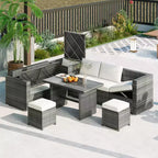 Whisen 6-Piece Outdoor PE Rattan Sofa Set with Storage Box & Removable Covers