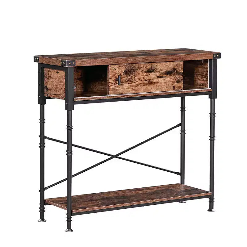 VECELO Vintage Console Side Table with Drawer, Hallway Foyer Table with Rectangle Shelves, 31.5 in. H Sofa Table, Brown