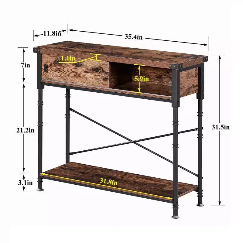 VECELO Vintage Console Side Table with Drawer, Hallway Foyer Table with Rectangle Shelves, 31.5 in. H Sofa Table, Brown