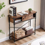 VECELO Vintage Console Side Table with Drawer, Hallway Foyer Table with Rectangle Shelves, 31.5 in. H Sofa Table, Brown