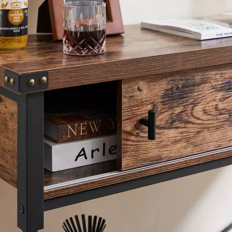 VECELO Vintage Console Side Table with Drawer, Hallway Foyer Table with Rectangle Shelves, 31.5 in. H Sofa Table, Brown