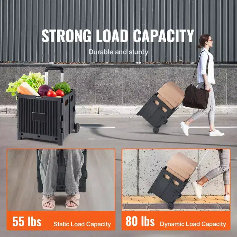 Chariot Utilitaire Pliable VEVOR, Capacité de Charge de 36 kg, Chariot de Transport Pliant Portable avec Poignée Télescopique Robuste et 2 Roues