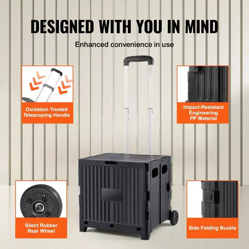 Chariot Utilitaire Pliable VEVOR, Capacité de Charge de 36 kg, Chariot de Transport Pliant Portable avec Poignée Télescopique Robuste et 2 Roues