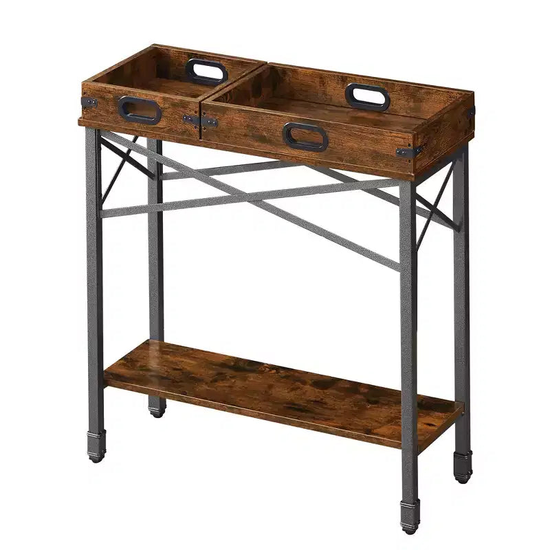 VECELO Vintage Console Side Table with 2 Removable Trays, Narrow Side Table with Open Rectangle Shelf, Brown