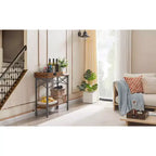 VECELO Table console vintage avec 2 plateaux amovibles, Table d'appoint étroite avec étagère rectangulaire ouverte, Marron