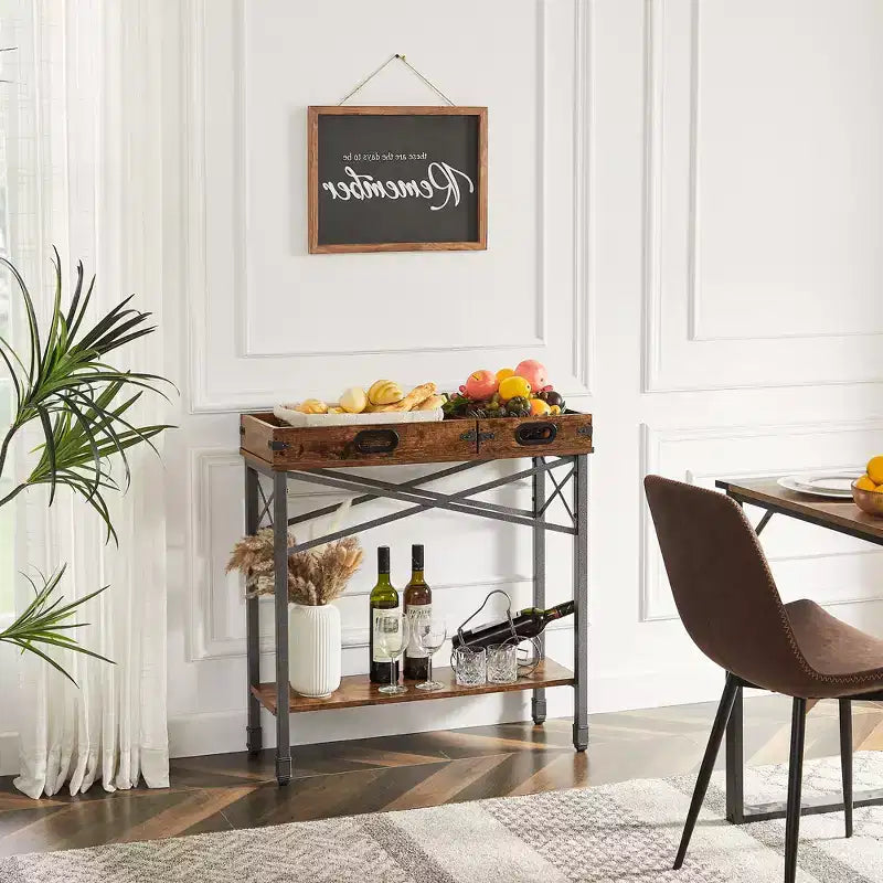 VECELO Table console vintage avec 2 plateaux amovibles, Table d'appoint étroite avec étagère rectangulaire ouverte, Marron