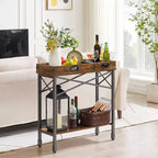 VECELO Table console vintage avec 2 plateaux amovibles, Table d'appoint étroite avec étagère rectangulaire ouverte, Marron