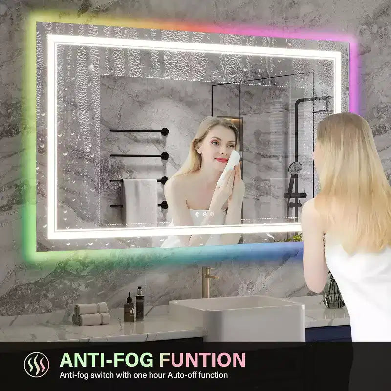 Acekool Bathroom Vanity Mirror with Color-Changing Backlight & Adjustable Front Light, Anti-Fog & Memory Function, Horizontal/Vertical Mount