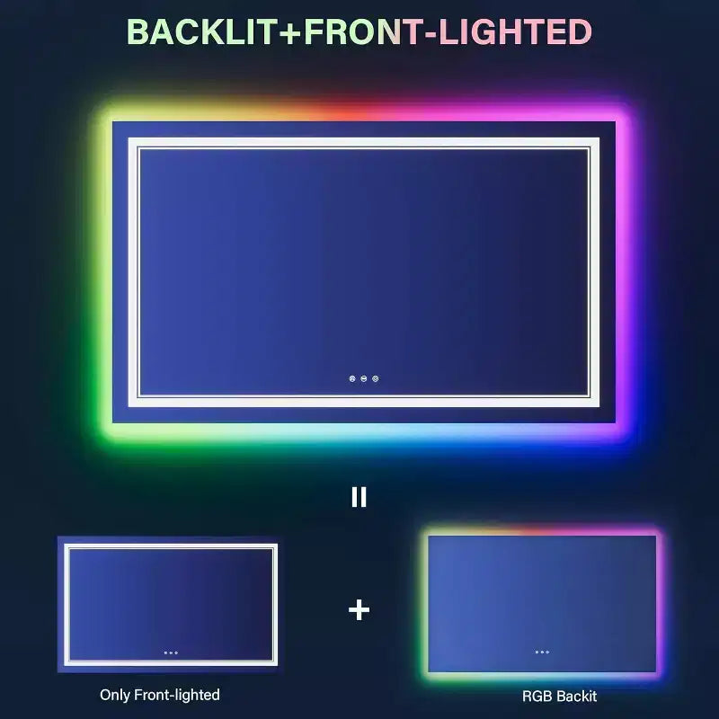 Acekool Bathroom Vanity Mirror with Color-Changing Backlight & Adjustable Front Light, Anti-Fog & Memory Function, Horizontal/Vertical Mount