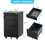 3-Drawer Mobile File Cabinet for Home Office Under Desk Storage with Locking Keys for Legal/Letter/A4 Files