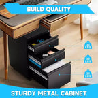 3-Drawer Mobile File Cabinet for Home Office Under Desk Storage with Locking Keys for Legal/Letter/A4 Files