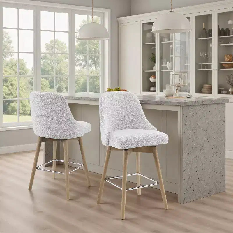 Art Leon Comfortable Upholstered Counter Height and Swivel Barstool with Solid Wood Frame