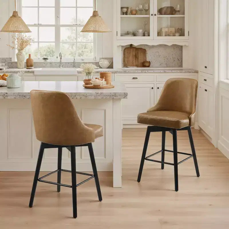 Art Leon Comfortable Upholstered Counter Height and Swivel Barstool with Solid Wood Frame