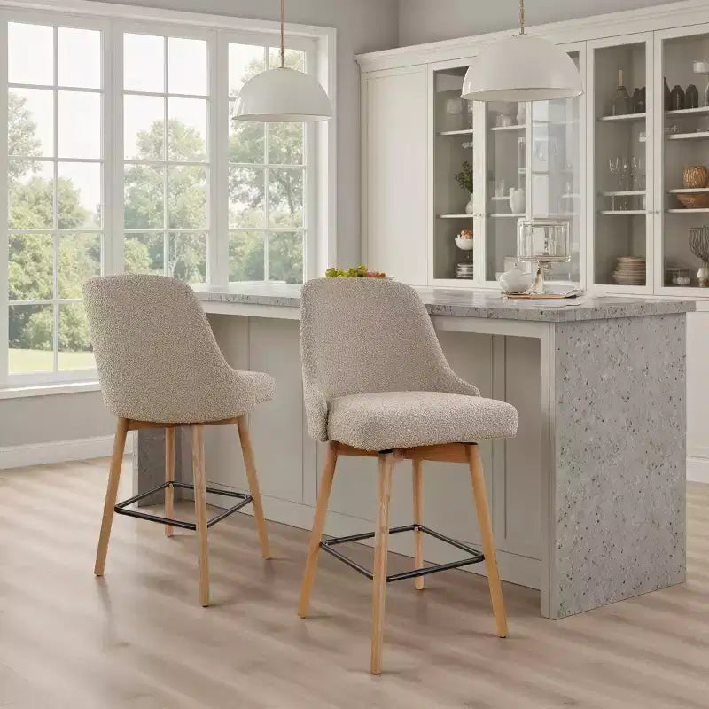 Art Leon Comfortable Upholstered Counter Height and Swivel Barstool with Solid Wood Frame