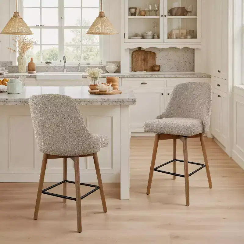 Art Leon Comfortable Upholstered Counter Height and Swivel Barstool with Solid Wood Frame