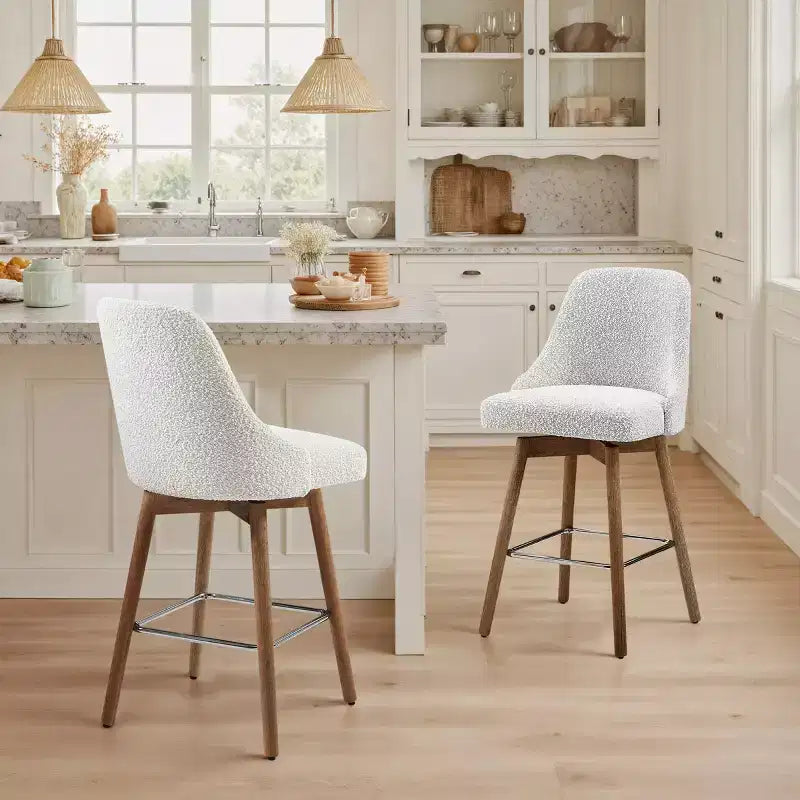 Art Leon Comfortable Upholstered Counter Height and Swivel Barstool with Solid Wood Frame
