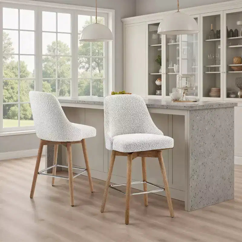 Art Leon Comfortable Upholstered Counter Height and Swivel Barstool with Solid Wood Frame