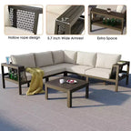 4-Piece Outdoor Acacia Wood Sofa Set with Woven Mesh Armrests, L-Shaped Patio Conversation Set with Coffee Table and Side Table - ModernLuxe