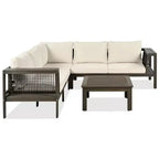 4-Piece Outdoor Acacia Wood Sofa Set with Woven Mesh Armrests, L-Shaped Patio Conversation Set with Coffee Table and Side Table - ModernLuxe