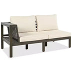 4-Piece Outdoor Acacia Wood Sofa Set with Woven Mesh Armrests, L-Shaped Patio Conversation Set with Coffee Table and Side Table - ModernLuxe