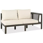 4-Piece Outdoor Acacia Wood Sofa Set with Woven Mesh Armrests, L-Shaped Patio Conversation Set with Coffee Table and Side Table - ModernLuxe