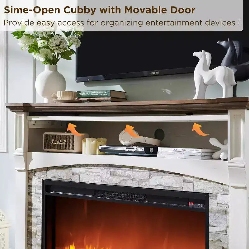SinCiDo 52 Fireplace TV Stand, Entertainment Center w/ Fireplace, Hidden Flip Top Storage Cabinet, Remote Control, Adjustable 3D Realistic Flame
