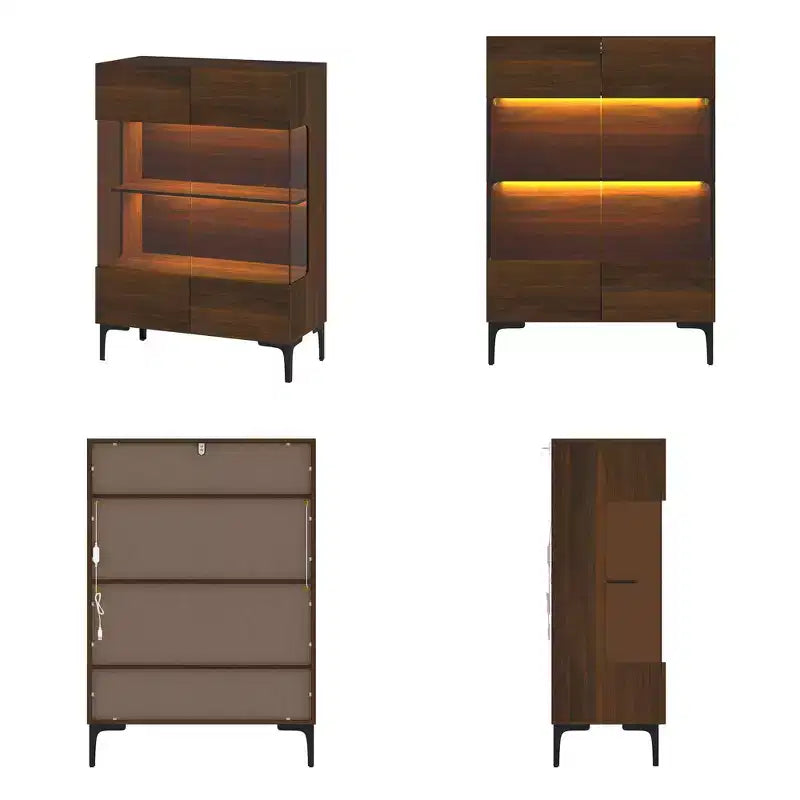 Famapy Bookshelf Contemporary Display Cabinet with Warm Light and Glass Front Multifunctional Bookcase Storage Cabinet