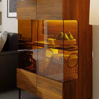 Famapy Bookshelf Contemporary Display Cabinet with Warm Light and Glass Front Multifunctional Bookcase Storage Cabinet