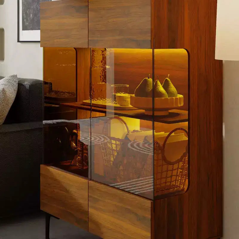 Famapy Bookshelf Contemporary Display Cabinet with Warm Light and Glass Front Multifunctional Bookcase Storage Cabinet