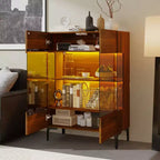 Famapy Bookshelf Contemporary Display Cabinet with Warm Light and Glass Front Multifunctional Bookcase Storage Cabinet