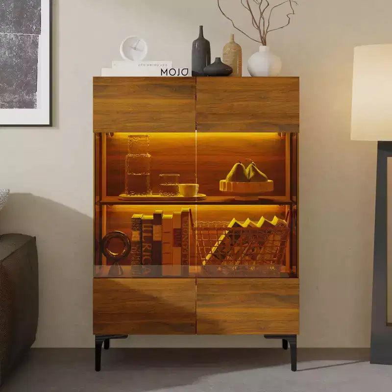 Famapy Bookshelf Contemporary Display Cabinet with Warm Light and Glass Front Multifunctional Bookcase Storage Cabinet