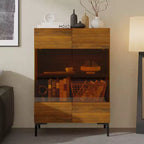 Famapy Bookshelf Contemporary Display Cabinet with Warm Light and Glass Front Multifunctional Bookcase Storage Cabinet