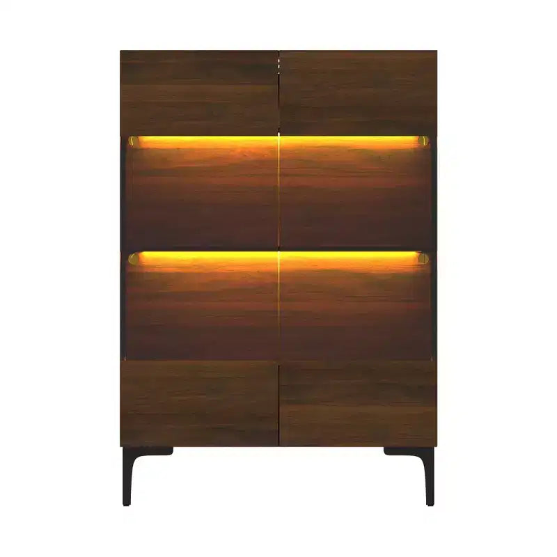Famapy Bookshelf Contemporary Display Cabinet with Warm Light and Glass Front Multifunctional Bookcase Storage Cabinet