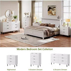 Commode cannelée à 6 tiroirs, commode de rangement moderne en bois à deux tiroirs avec pieds et poignées en métal, design anti-basculement, chambre, salon, couloir