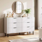 Fluted 6 Drawer Dresser, Modern Wooden Two Drawer Storage Chest with Metal Feet and Handles, Anti-tip Design, Bedroom, Living Room, Hallway