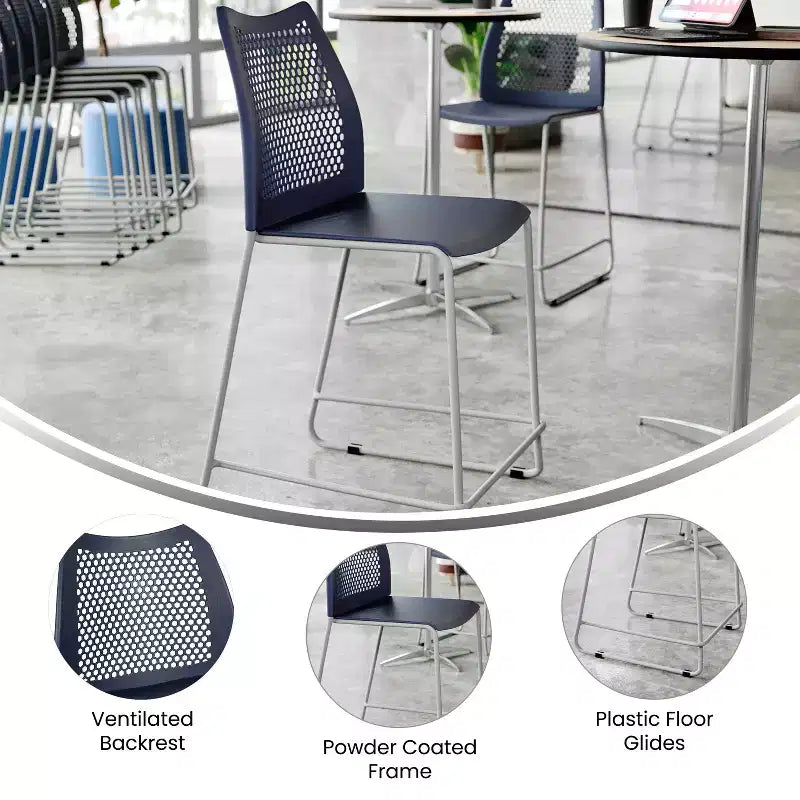 Flash Furniture HERCULES Stackable Counter Stool with Air-Vent Back and Powder Coated Sled Base