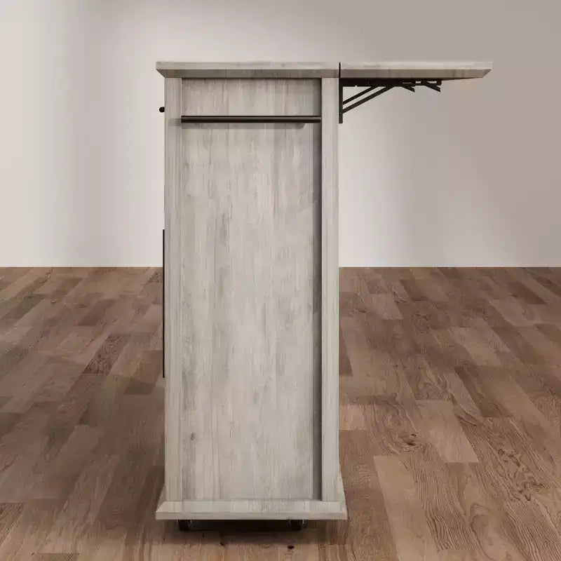 Mobile Kitchen Island, Rolling Kitchen Cart On Wheels With Widen Drop Leaf Top, With 2 Glass Doors, Spice Rack, Towel Holder, Can Storage & Towel Bar