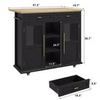 Mobile Kitchen Island, Rolling Kitchen Cart On Wheels With Widen Drop Leaf Top, With 2 Glass Doors, Spice Rack, Towel Holder, Can Storage & Towel Bar